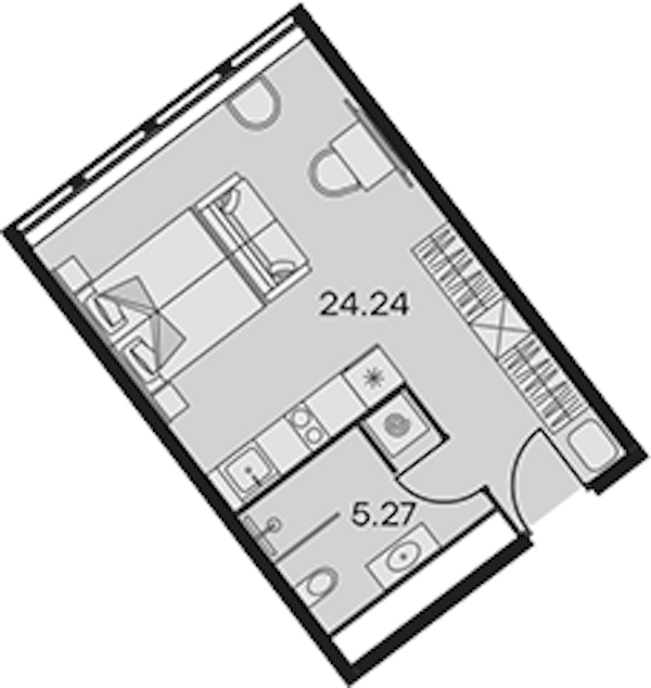 Квартира студия 29.51 м², 2/15 эт., Апарт-отель «Апарт-отель 25-7 Заневский»
